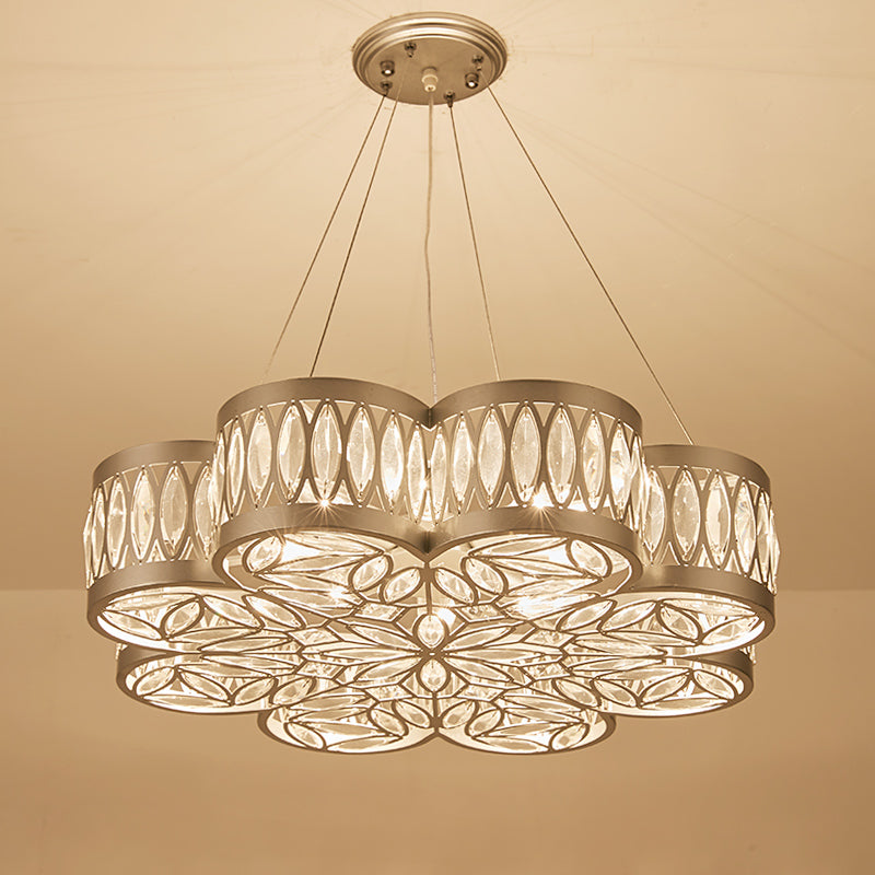 Bloom Crystal Chandelier Pendant Light - Modern Dining Room Lighting Fixture With 3 Bulbs Silver