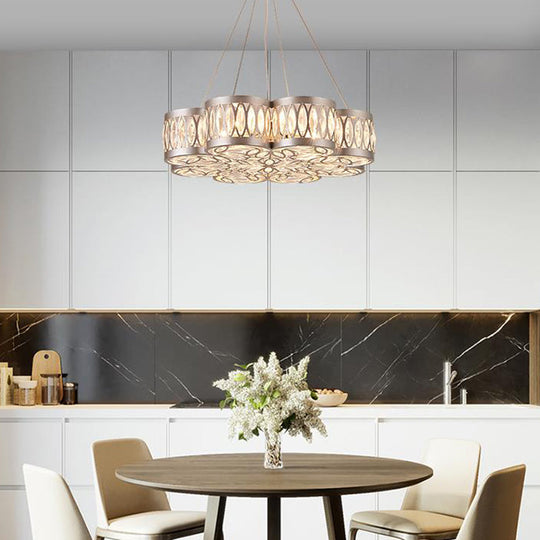 Bloom Crystal Chandelier Pendant Light - Modern Dining Room Lighting Fixture With 3 Bulbs Silver