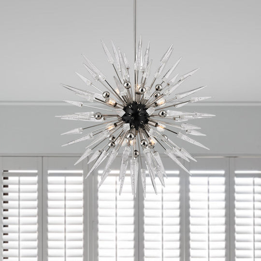 Modern Silver Starburst Chandelier With 9 Clear Crystal Lights - Perfect For Restaurants