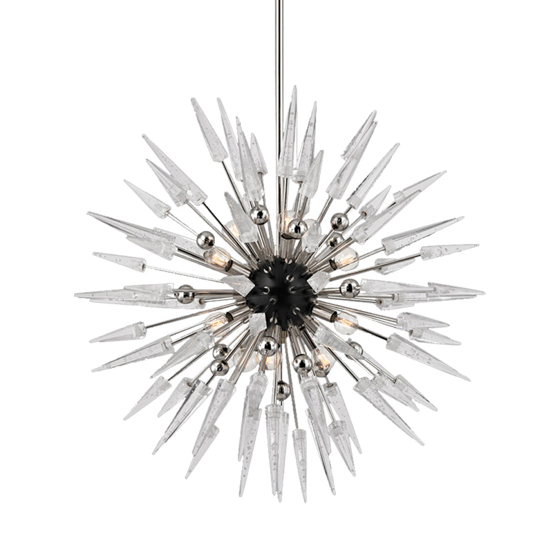 Modern Silver Starburst Chandelier With 9 Clear Crystal Lights - Perfect For Restaurants