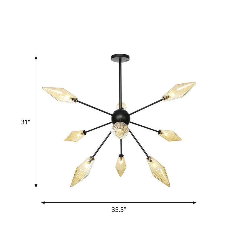 Mid-Century Diamond Shade Chandelier - Amber/Clear Ribbed Glass - 9/12/15 Lights - Living Room Pendant Lighting