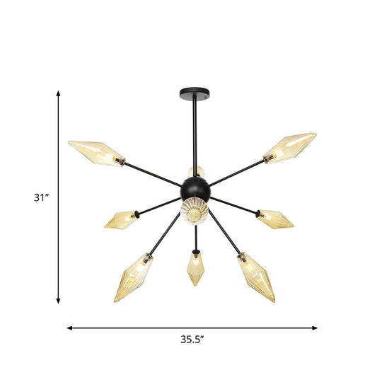 Mid-Century Diamond Shade Chandelier - Amber/Clear Ribbed Glass - 9/12/15 Lights - Living Room Pendant Lighting