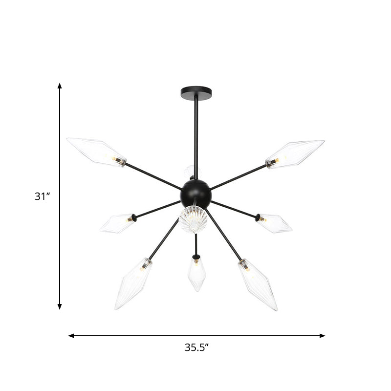 Mid-Century Diamond Shade Chandelier - Amber/Clear Ribbed Glass - 9/12/15 Lights - Living Room Pendant Lighting