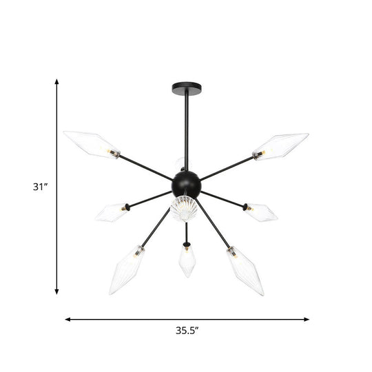 Mid-Century Diamond Shade Chandelier - Amber/Clear Ribbed Glass - 9/12/15 Lights - Living Room Pendant Lighting