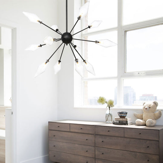 Mid-Century Diamond Shade Chandelier - Amber/Clear Ribbed Glass - 9/12/15 Lights - Living Room Pendant Lighting