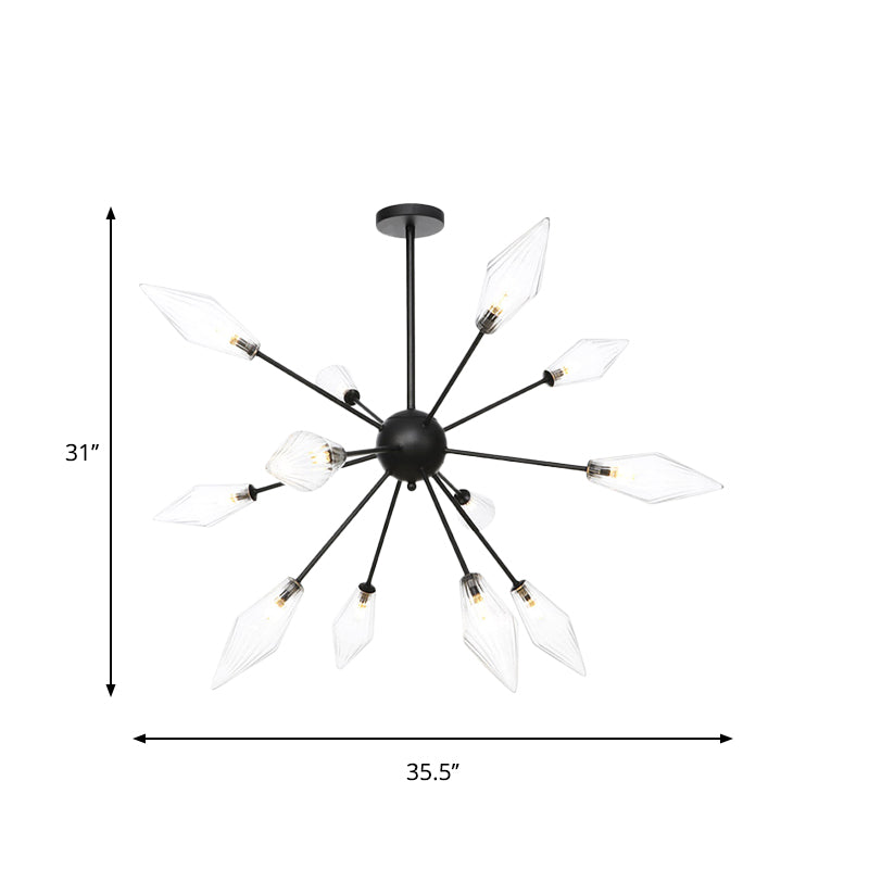 Mid-Century Diamond Shade Chandelier - Amber/Clear Ribbed Glass - 9/12/15 Lights - Living Room Pendant Lighting