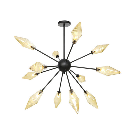 Mid-Century Diamond Shade Chandelier - Amber/Clear Ribbed Glass - 9/12/15 Lights - Living Room Pendant Lighting