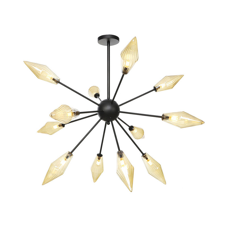 Mid-Century Diamond Shade Chandelier Light Fixture With Ribbed Glass (9/12/15 Lights) - Living Room