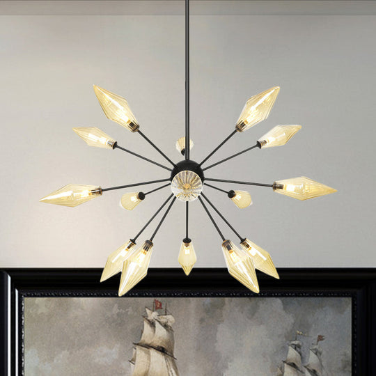 Mid-Century Diamond Shade Chandelier Light Fixture With Ribbed Glass (9/12/15 Lights) - Living Room