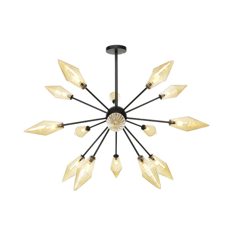 Mid-Century Diamond Shade Chandelier - Amber/Clear Ribbed Glass - 9/12/15 Lights - Living Room Pendant Lighting