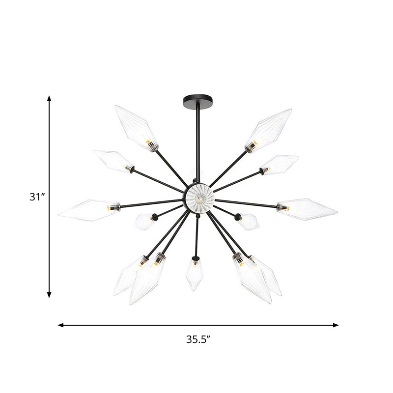 Mid-Century Diamond Shade Chandelier - Amber/Clear Ribbed Glass - 9/12/15 Lights - Living Room Pendant Lighting