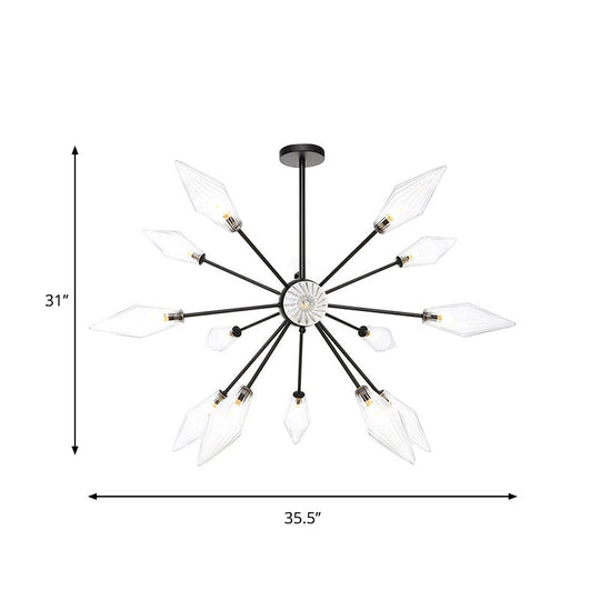 Mid-Century Diamond Shade Chandelier - Amber/Clear Ribbed Glass - 9/12/15 Lights - Living Room Pendant Lighting