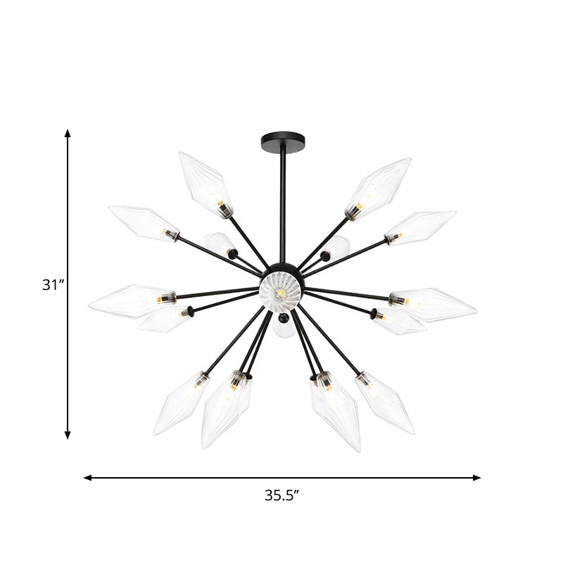 Mid-Century Diamond Shade Chandelier - Amber/Clear Ribbed Glass - 9/12/15 Lights - Living Room Pendant Lighting