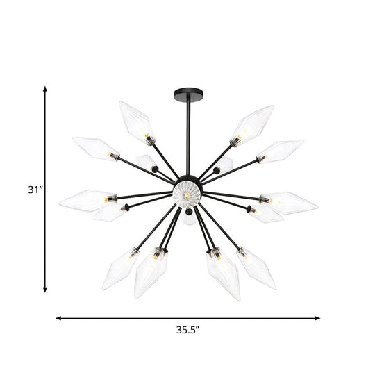 Mid-Century Diamond Shade Chandelier - Amber/Clear Ribbed Glass - 9/12/15 Lights - Living Room Pendant Lighting