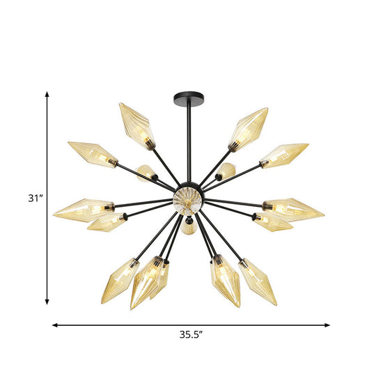 Mid-Century Diamond Shade Chandelier - Amber/Clear Ribbed Glass - 9/12/15 Lights - Living Room Pendant Lighting