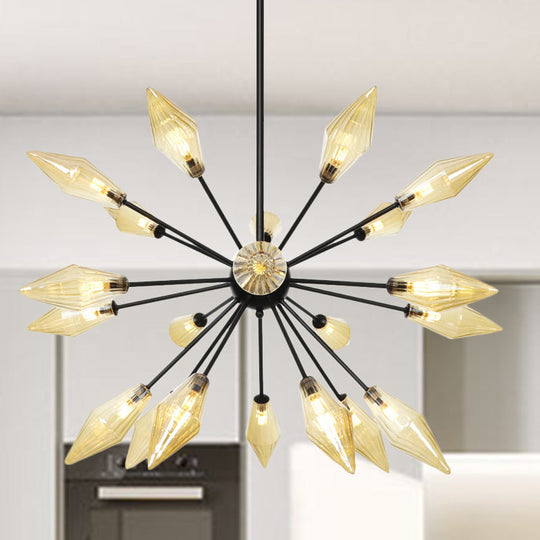 Mid-Century Diamond Shade Chandelier - Amber/Clear Ribbed Glass - 9/12/15 Lights - Living Room Pendant Lighting