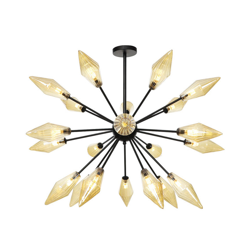 Mid-Century Diamond Shade Chandelier - Amber/Clear Ribbed Glass - 9/12/15 Lights - Living Room Pendant Lighting