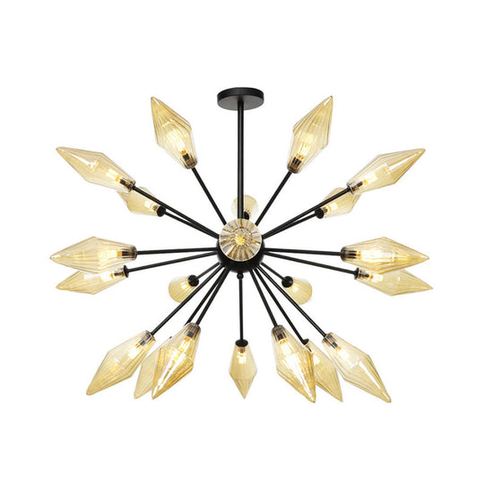 Mid-Century Diamond Shade Chandelier - Amber/Clear Ribbed Glass - 9/12/15 Lights - Living Room Pendant Lighting