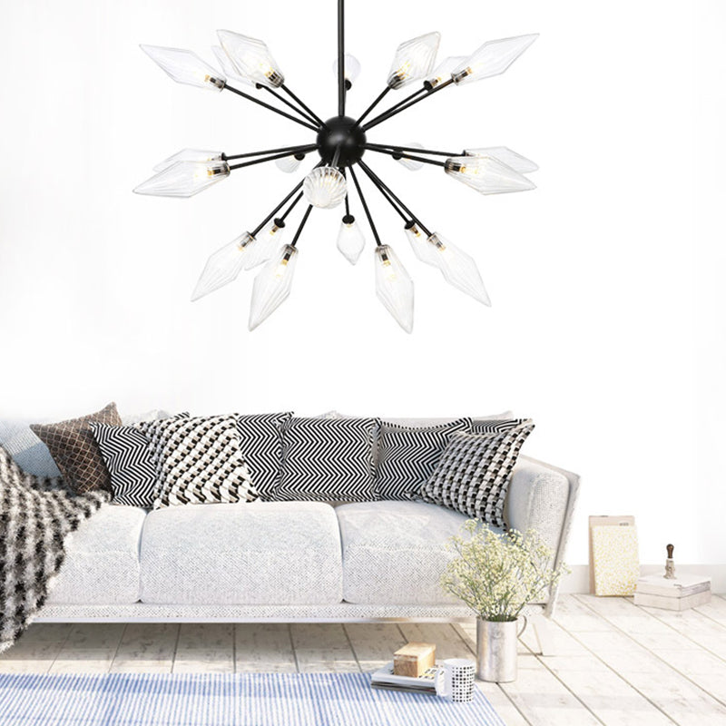 Mid-Century Diamond Shade Chandelier - Amber/Clear Ribbed Glass - 9/12/15 Lights - Living Room Pendant Lighting