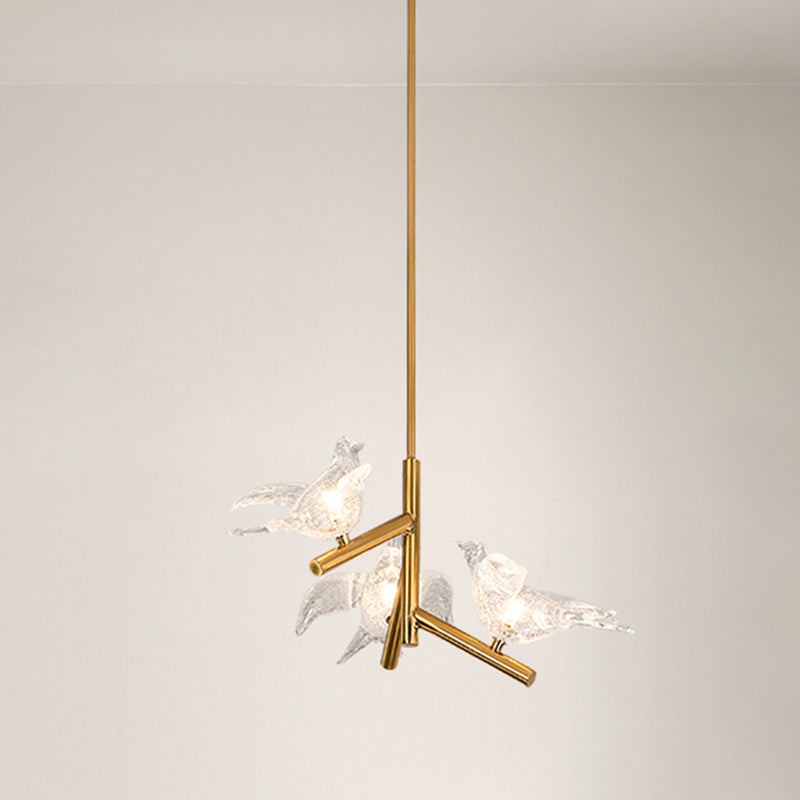 Modern Gold Bird Chandelier-Pendant Light With Clear K9 Crystal Ideal For Restaurants - 18/19 Wide /