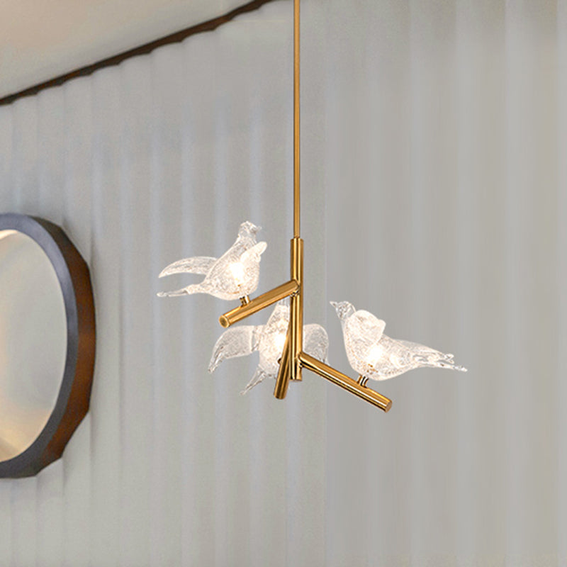 Modern Gold Bird Chandelier-Pendant Light With Clear K9 Crystal Ideal For Restaurants - 18/19 Wide