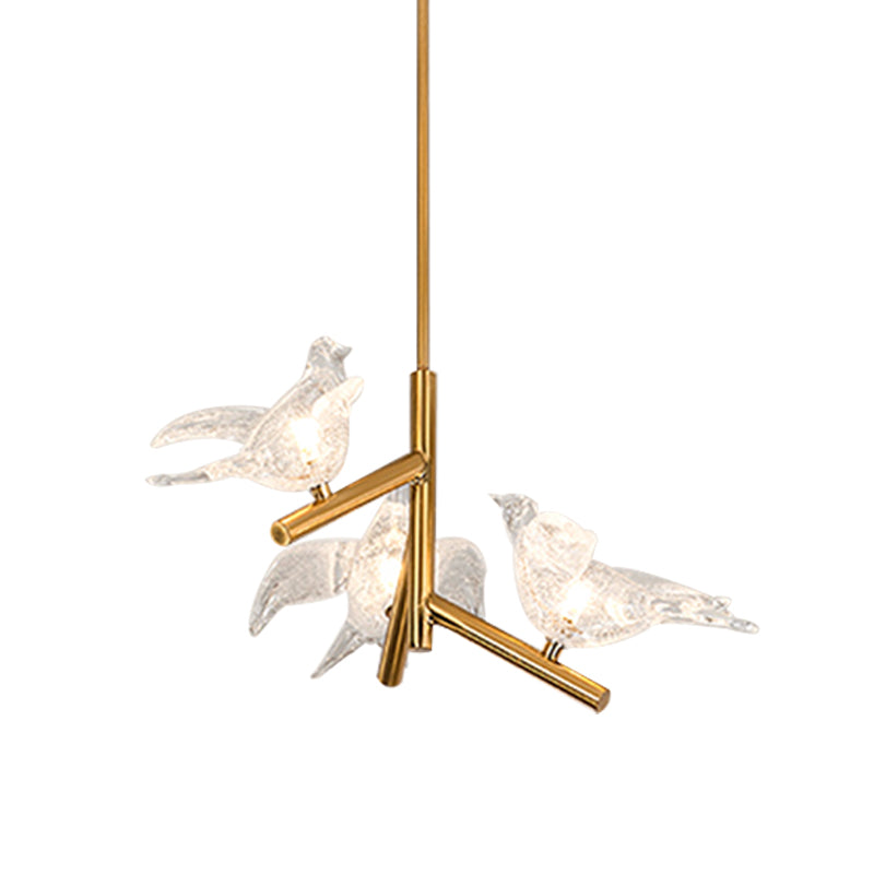 Modern Gold Bird Chandelier-Pendant Light With Clear K9 Crystal Ideal For Restaurants - 18/19 Wide