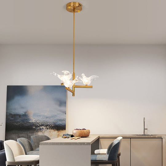 Modern Gold Bird Chandelier-Pendant Light With Clear K9 Crystal Ideal For Restaurants - 18/19 Wide