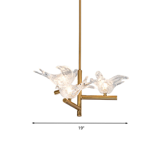 Modern Gold Bird Chandelier-Pendant Light With Clear K9 Crystal Ideal For Restaurants - 18/19 Wide