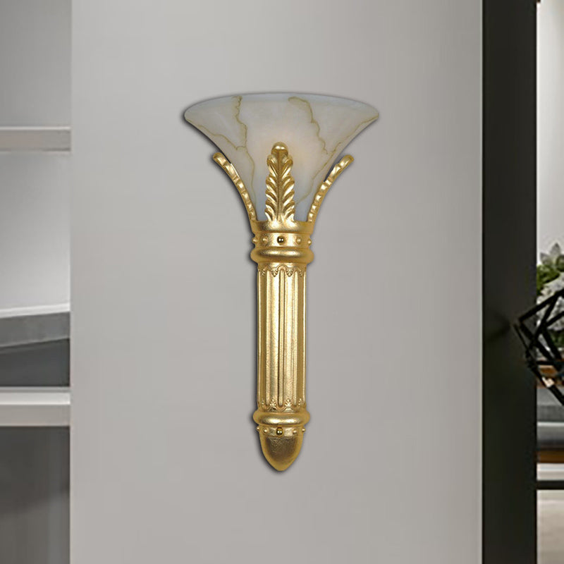 Lodge Style Bell Wall Sconce - 1 Bulb Gold Fixture For Bedroom