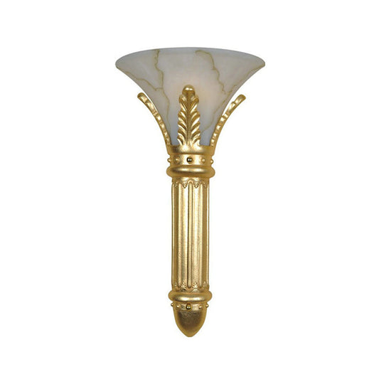 Lodge Style Bell Wall Sconce - 1 Bulb Gold Fixture For Bedroom