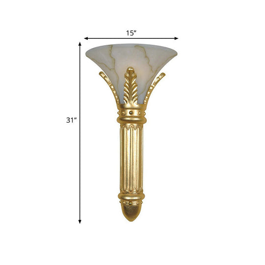 Lodge Style Bell Wall Sconce - 1 Bulb Gold Fixture For Bedroom