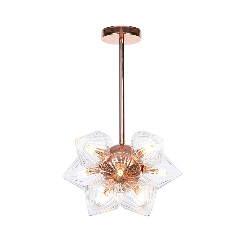 Stylish Farmhouse Chandelier Lamp: Diamond Amber/Clear Glass, 9/12 Heads, Copper/Gold Finish