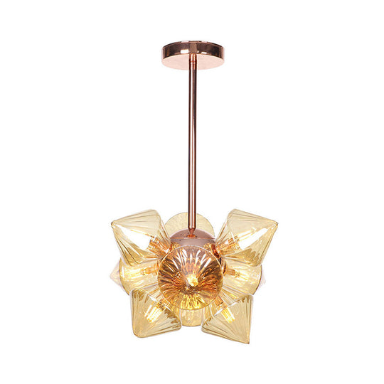 Stylish Farmhouse Diamond Chandelier: Amber/Clear Glass 9/12 Heads Copper/Gold Finish