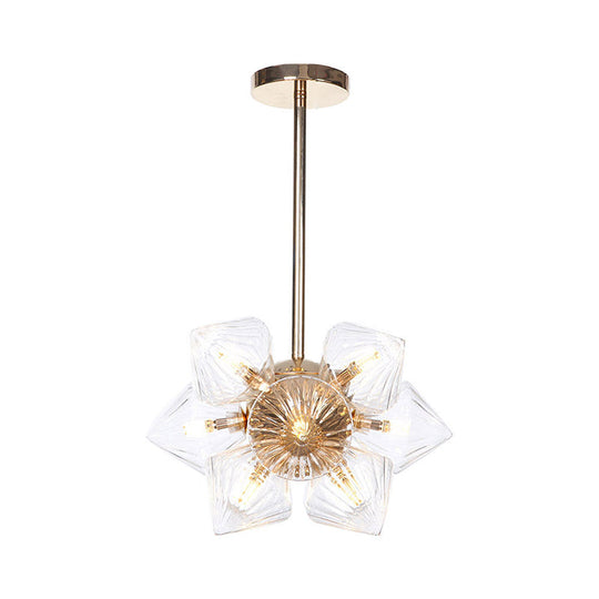 Stylish Farmhouse Diamond Chandelier: Amber/Clear Glass 9/12 Heads Copper/Gold Finish