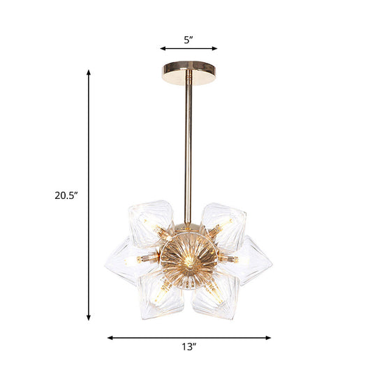 Stylish Farmhouse Chandelier Lamp: Diamond Amber/Clear Glass, 9/12 Heads, Copper/Gold Finish