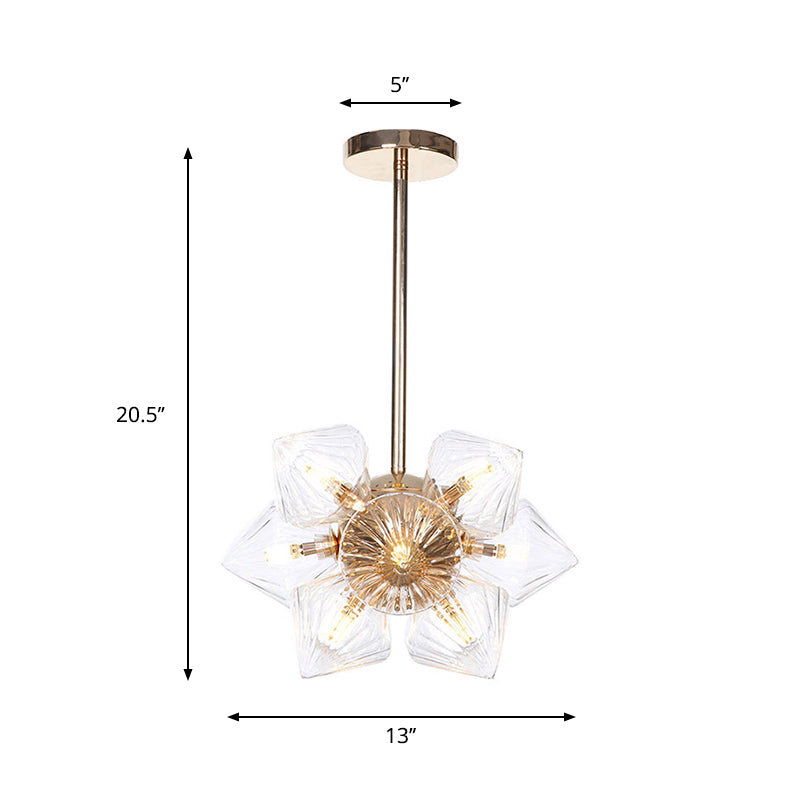 Stylish Farmhouse Diamond Chandelier: Amber/Clear Glass 9/12 Heads Copper/Gold Finish