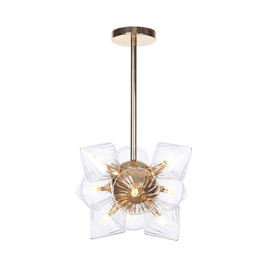 Stylish Farmhouse Chandelier Lamp: Diamond Amber/Clear Glass, 9/12 Heads, Copper/Gold Finish