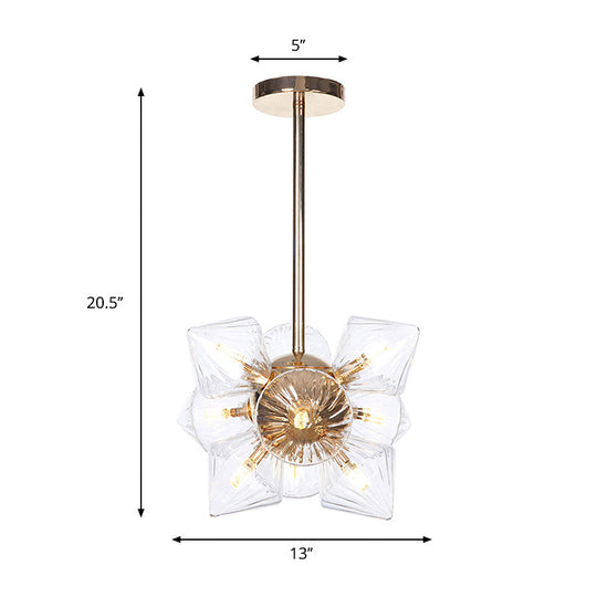 Stylish Farmhouse Diamond Chandelier: Amber/Clear Glass 9/12 Heads Copper/Gold Finish