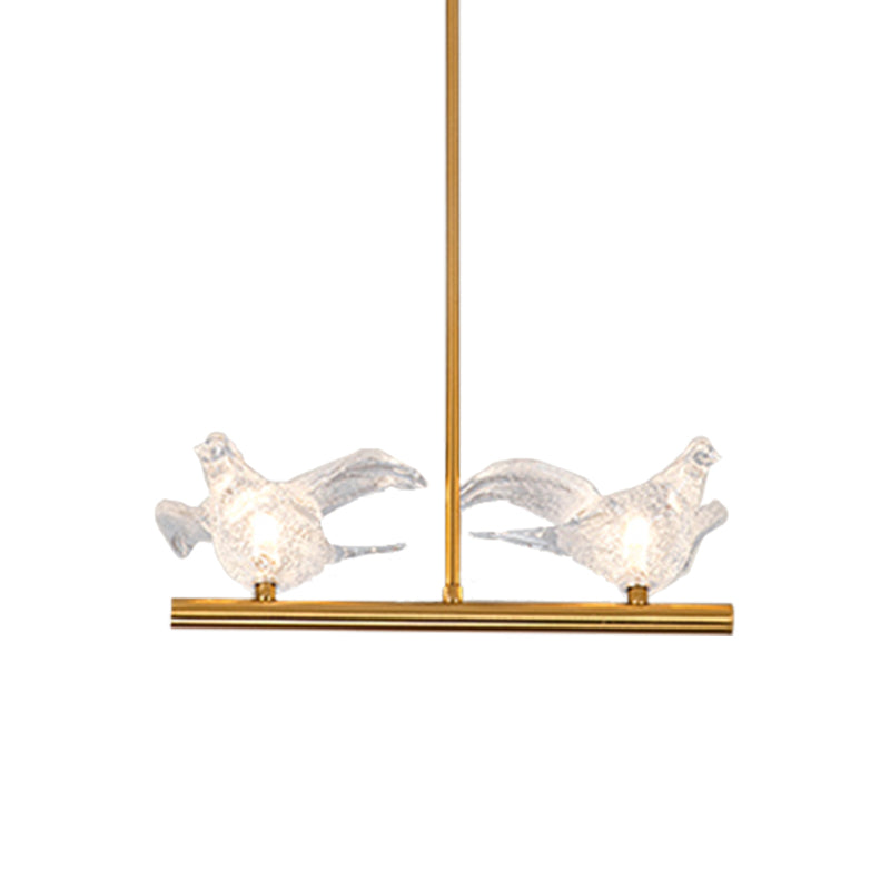 Nordic Bird Chandelier Light - Clear Crystal Bulbs Gold Pendant For Restaurant Down Lighting