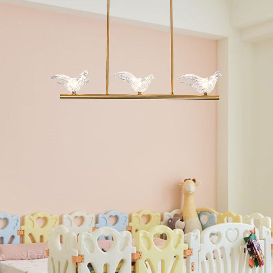 Nordic Bird Chandelier Light - Clear Crystal Bulbs Gold Pendant For Restaurant Down Lighting