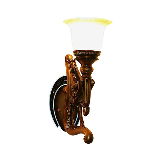 Modern Horse Resin Wall Sconce Light With Amber Glass Shade