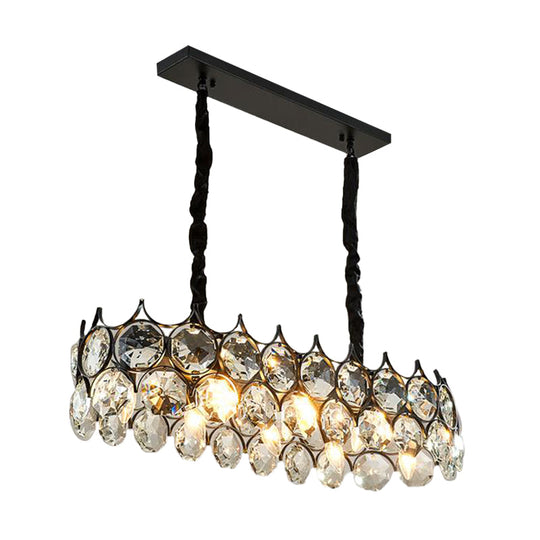 Modern Black/Gold Pendant Lighting Fixture With Crystal Prism Shade - 8-Bulb Dining Room Island