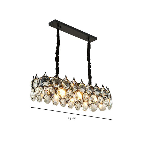 Modern Black/Gold Pendant Lighting Fixture With Crystal Prism Shade - 8-Bulb Dining Room Island