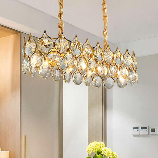 Modern Black/Gold Pendant Lighting Fixture With Crystal Prism Shade - 8-Bulb Dining Room Island