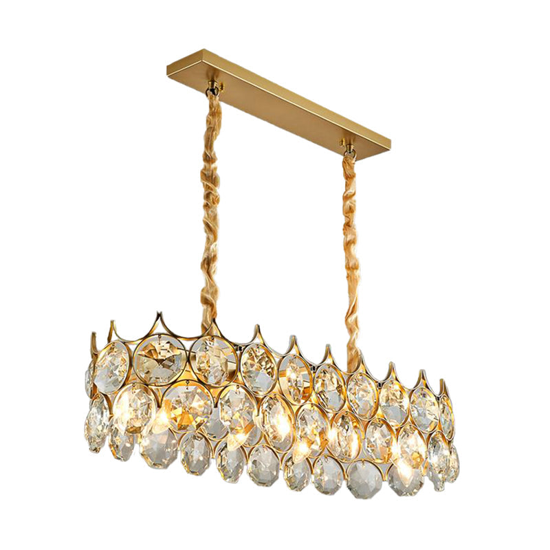 Modern Black/Gold Pendant Lighting Fixture With Crystal Prism Shade - 8-Bulb Dining Room Island