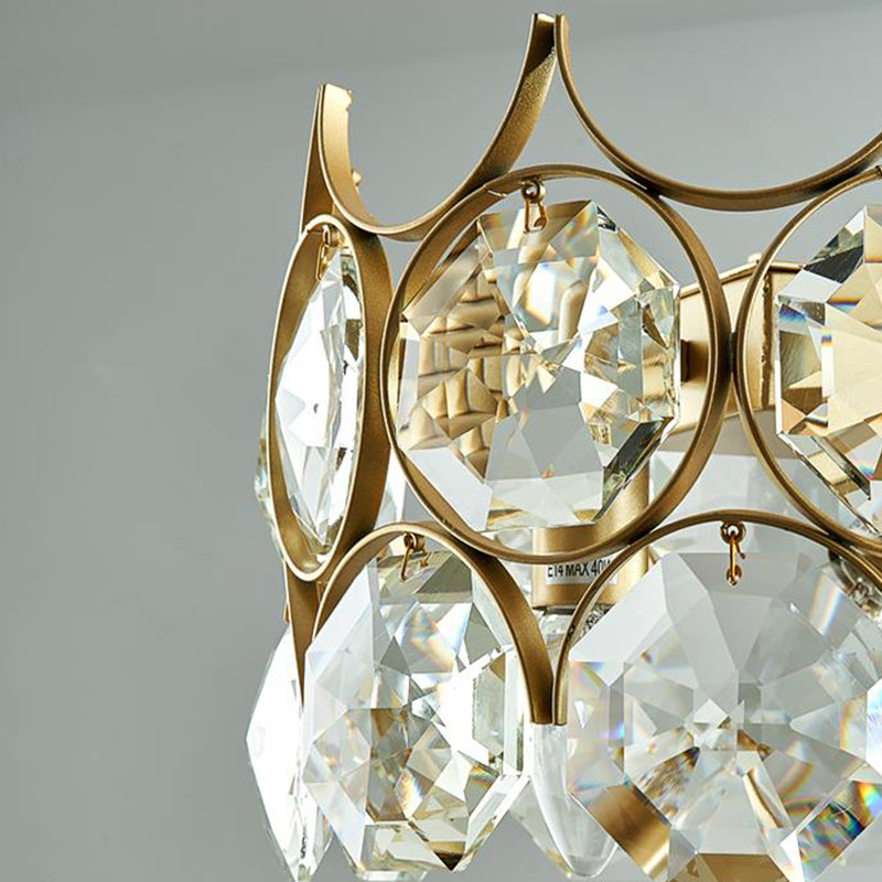 Modern Black/Gold Pendant Lighting Fixture With Crystal Prism Shade - 8-Bulb Dining Room Island