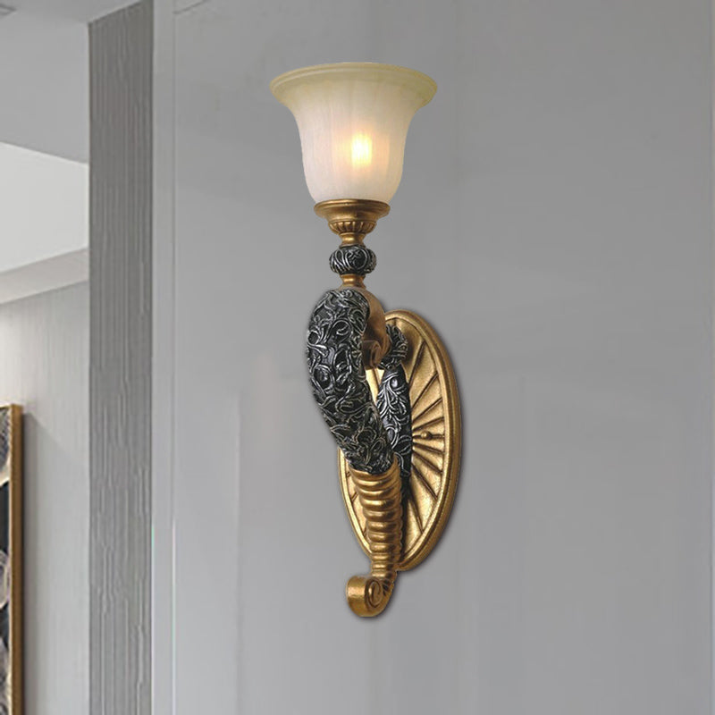 Retro Bell Wall Sconce With Amber Glass And Bronze/Gold Arm For Bedroom Lighting Bronze