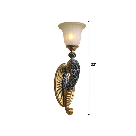 Retro Bell Wall Sconce With Amber Glass And Bronze/Gold Arm For Bedroom Lighting