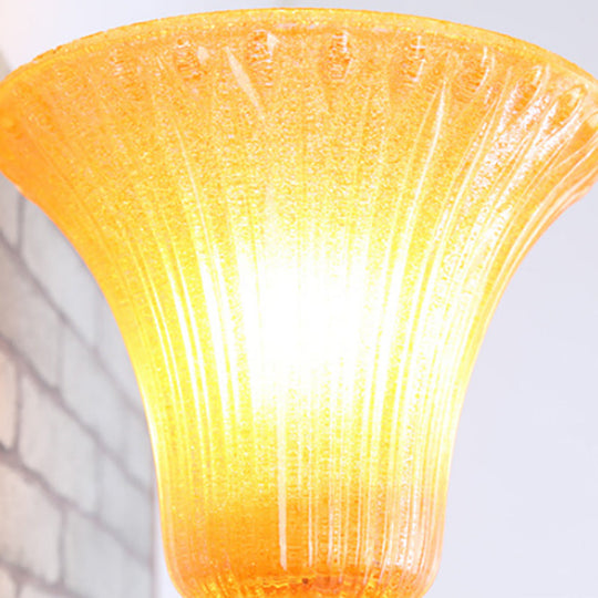 Stylish Elephant Corridor Wall Light: Retro Resin Gold Finish Bell Amber Glass Shade