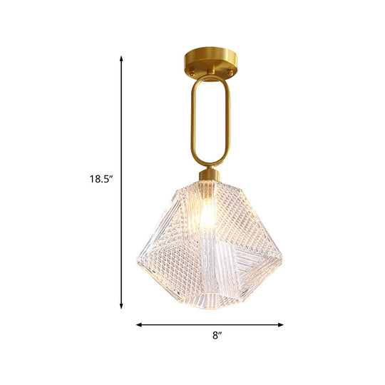 Minimalist Hexagonal Ceiling Lamp With Clear Prismatic Glass Semi Flush Mount